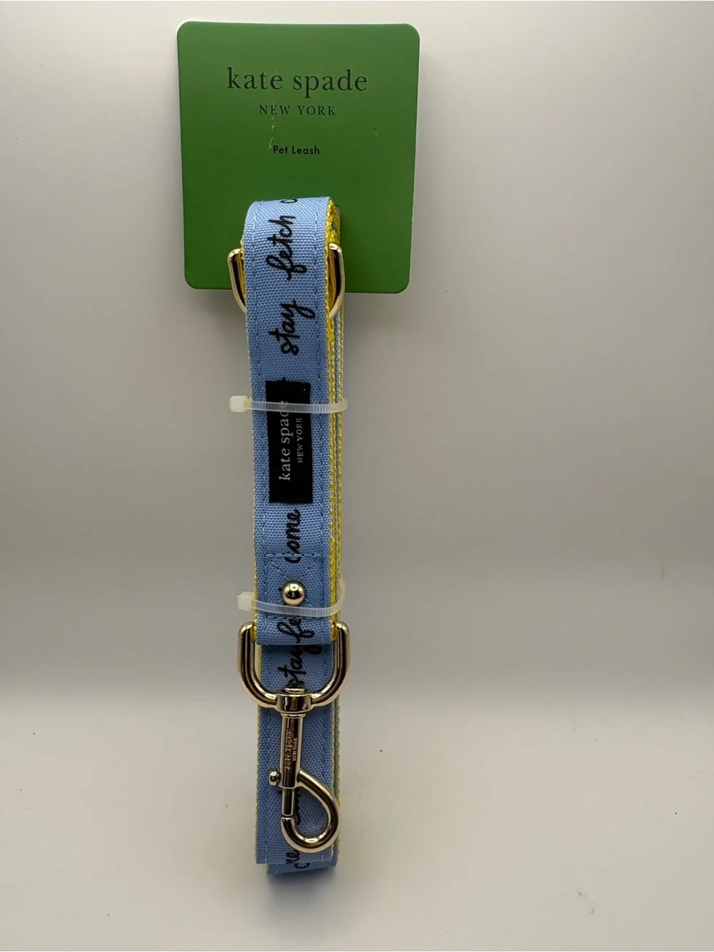 Kate Spade New York Pet Leash. Light Blue & Yellow w/Gold Tone Hardware, 72”L